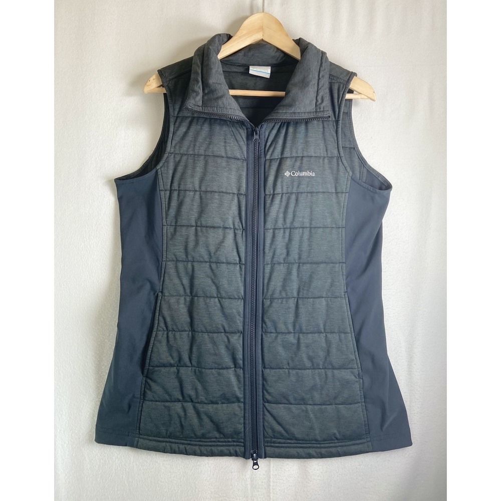 Columbia Puffer Vest Womens Black Quilted Fleece Side Panels Full Zip Outdoor